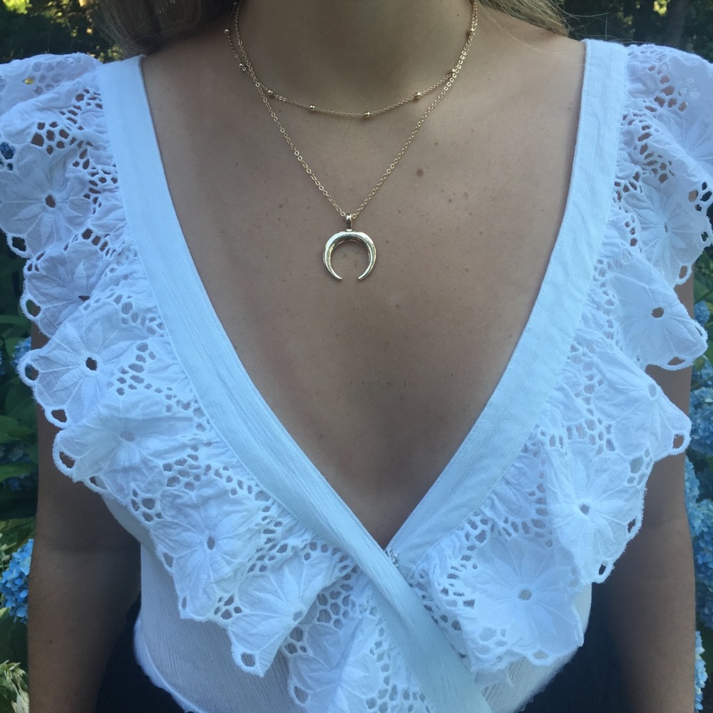 Gold Crescent Moon Double Necklace - Picture 3 of 4